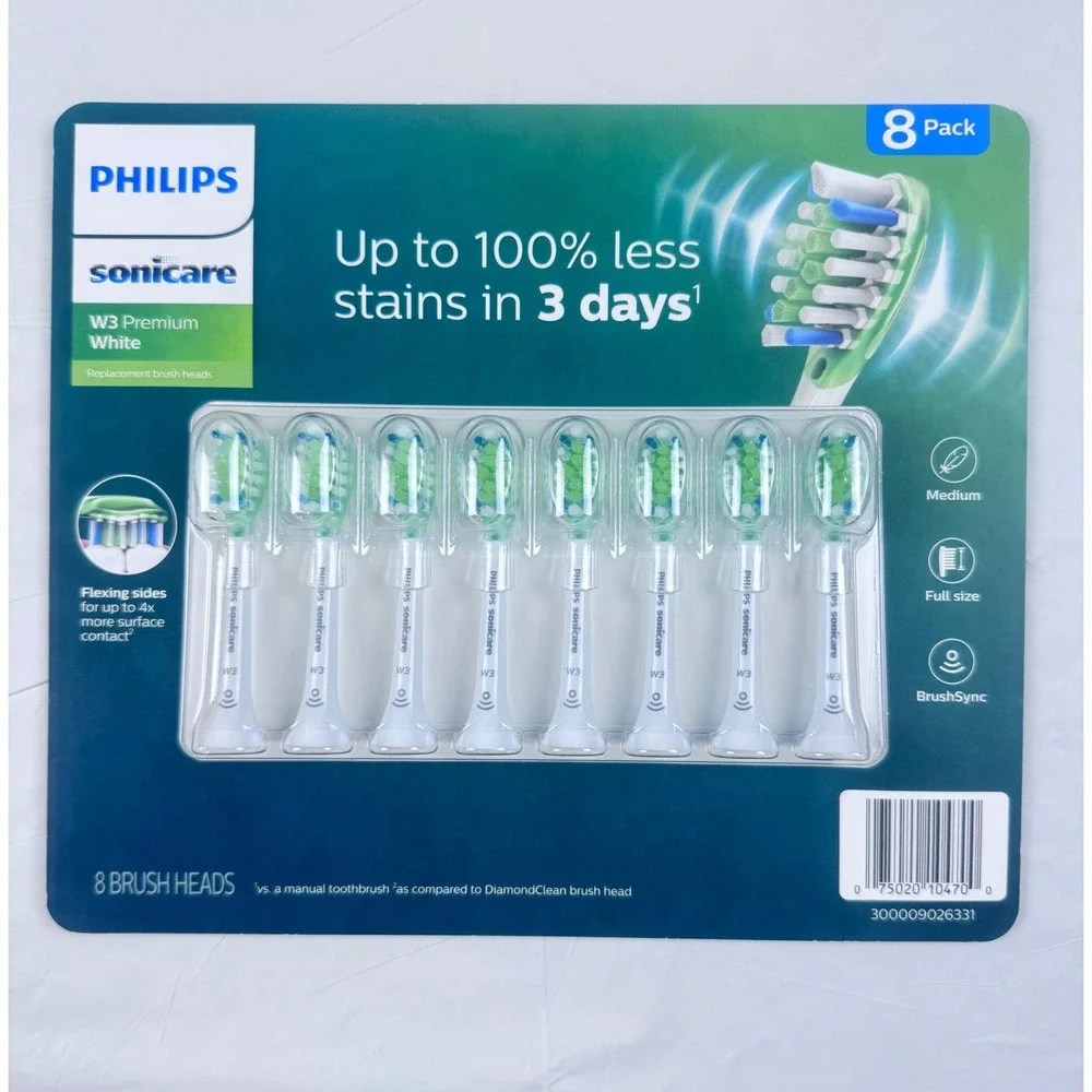 Philips Sonicare W3 Premium White Replacement Brush Heads 8 Pack White HX9068/67